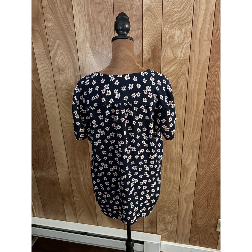 LOFT Outlet Navy Blue Floral V-Neck Short Sleeve Blouse Top 490345 Woman's Small - Picture 3 of 7